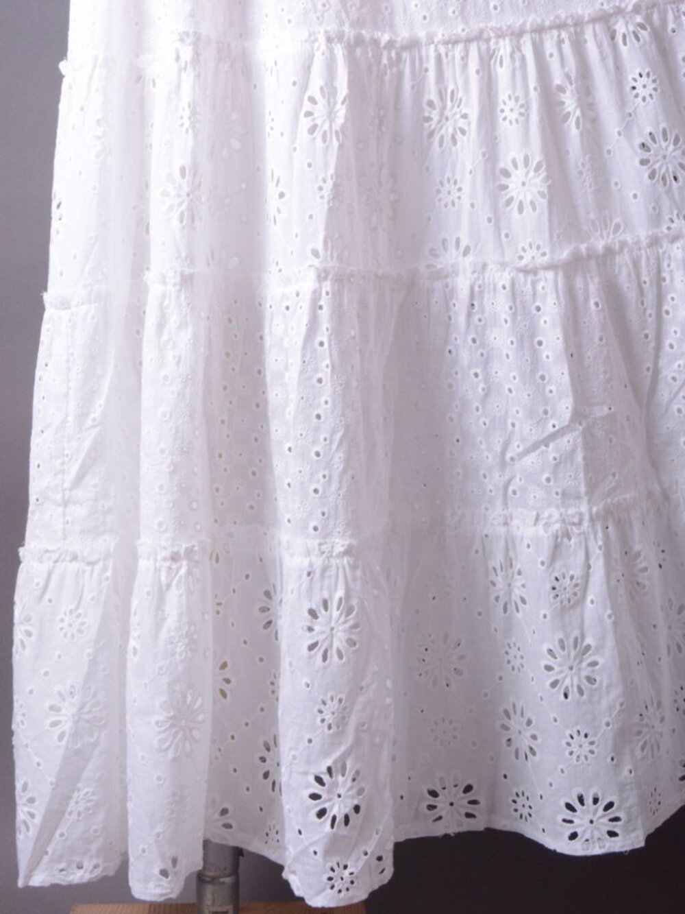 White Tiered Crochet Eyelet Fringe Bohemian Sleeveless Bow Summer Long Dress - Picture 5 of 11